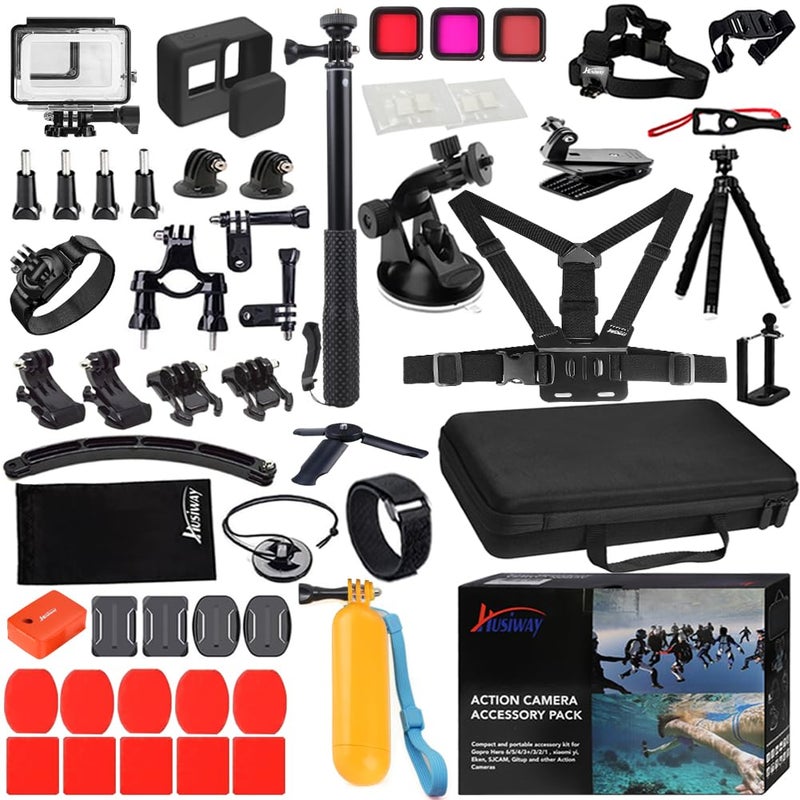 Husiway 68-in-1 Accessory Kit for GoPro Hero 7 6 5 Black GoPro7 Action Camera Filter Frame Waterproof Housing Case Bundle 60A - Image 1